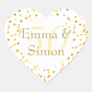 Sticker Cœur Noces d'or Confettis de coeurs dorés pour 50e anni