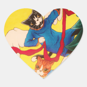 Sticker Cœur Noël Ange Chats Cherub