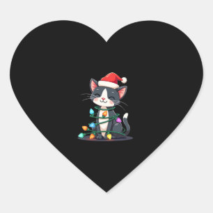 Sticker Cœur Noël Chat Tuxedo chat noir xmas lumières kitty c