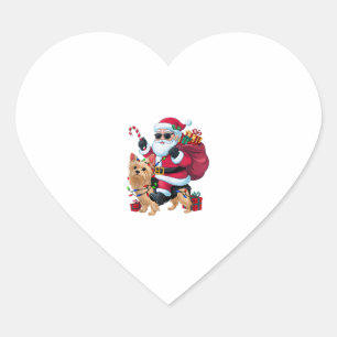 Sticker Cœur Noël Éclairage Père Noël équitation Yorkie Chien N