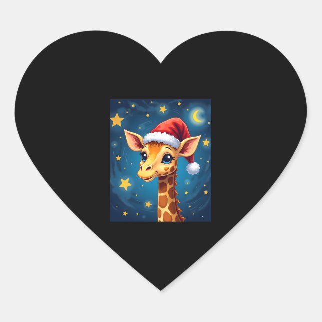 Sticker Cœur Noël Giraffe Santa Hat Starry Nuit Fête L (Devant)