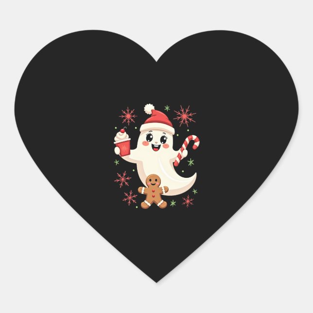 Sticker Cœur Noël Joyeux Noël pour cadeau Noël Fantôme de Noël (Devant)