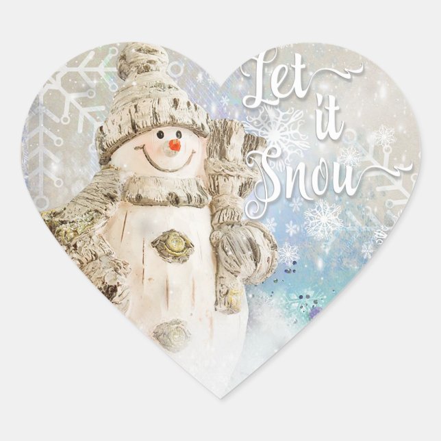 Sticker Cœur Noël mignon Snowman avec des flocons de neige (Devant)