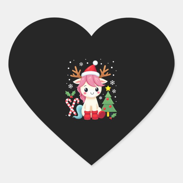 Sticker Cœur Noël Unicorne mignonne Magique Noël Toddler Girls (Devant)