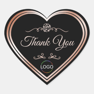 Sticker Cœur Noir avec cadre Rose or et Logo Merci mou