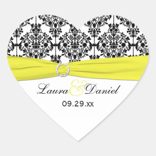 Sticker Coeur noir blanc jaune Damas 1,5"