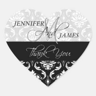 Sticker Coeur Noir Blanc Mariage damassé Faveur