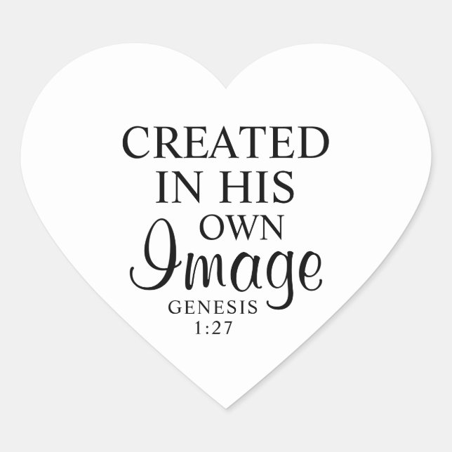 Sticker Cœur Noir & Blanc Minimal Créé Dans Sa Foi Image (Devant)