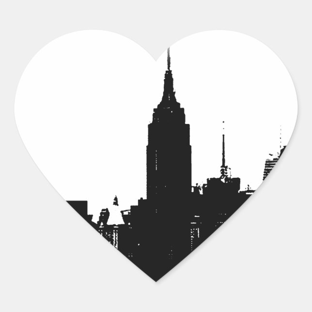 Sticker Cœur Noir blanc New York Silhouette (Devant)
