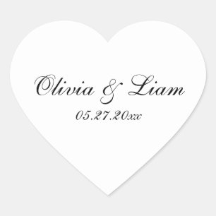 Sticker Cœur Noir Blanc Nom Date Mariage moderne