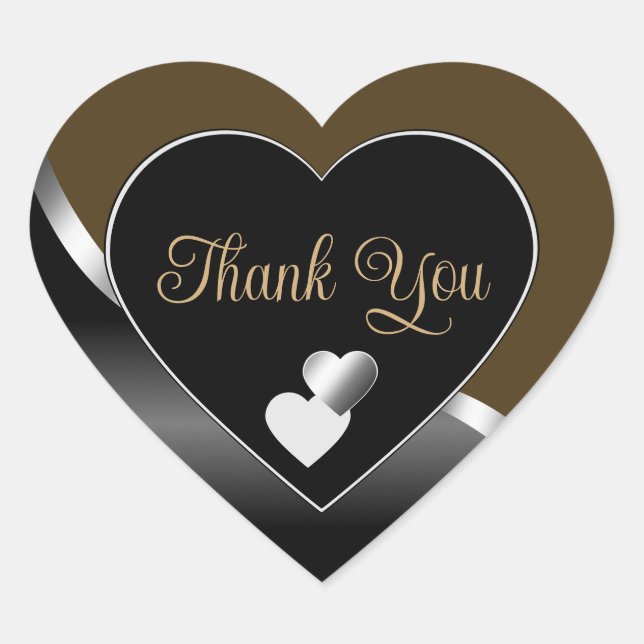 Sticker Cœur Noir Brown foncé et Coeurs Merci argenté ondulé (Devant)