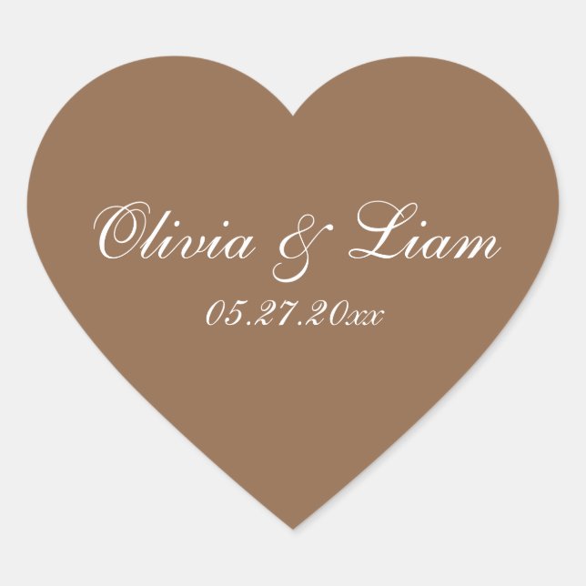 Sticker Cœur Nom Brown Date Mariage élégant (Devant)