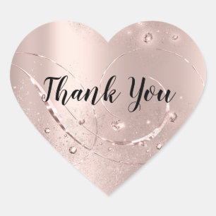 Sticker Cœur Nom du Merci Parties scintillant Rose Mariage Swee