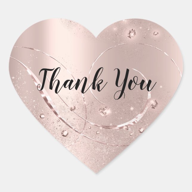 Sticker Cœur Nom du Merci Parties scintillant Rose Mariage Swee (Devant)