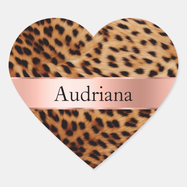 Sticker Cœur Nom du ruban rose du Rose animal léopard (Devant)