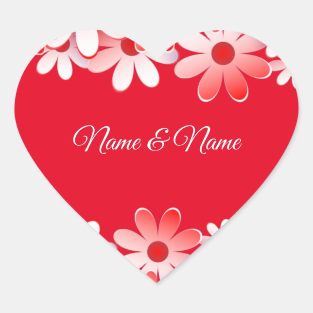 Sticker Cœur Nom floral blanc rouge élégant (Devant)