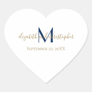 Sticker Cœur Nom monogramme Initiales Mariage d'or bleu