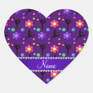 Sticker Cœur Nom personnalisé gymnastique violette fleurs