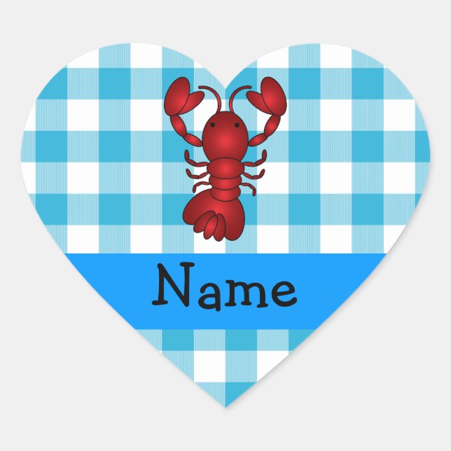 Sticker Cœur Nom personnalisé homard bleu en vichy motif (Devant)