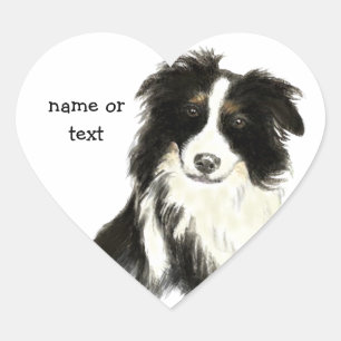 Sticker Cœur Nom personnalisé texte Bordure Collie chien animal