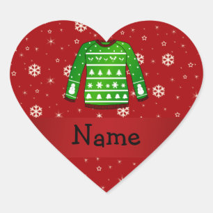 Sticker Cœur Nom personnalisé vert moche pull de Noël