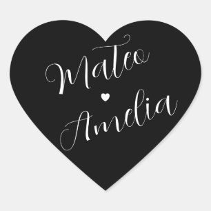 Sticker Cœur Noms des mariés noir blanc sur mariage