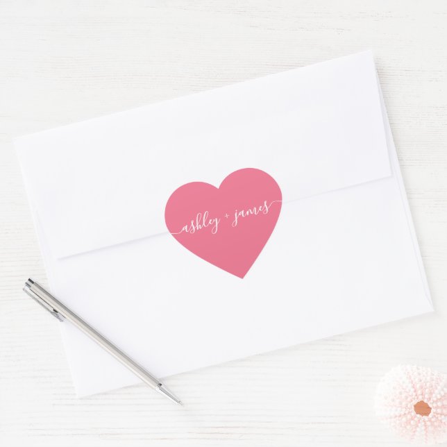 Sticker Cœur Noms élégants Mariage rose Adresse de retour (Enveloppe)