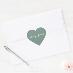 Sticker Cœur Noms Élégants Sceau de Mariage Vert Poussiéreux