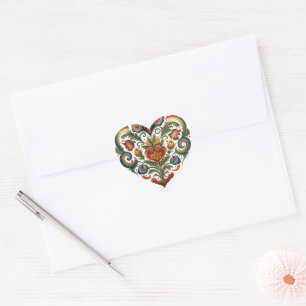 Sticker Cœur Norvégien Rosemaling Folk Art Heart
