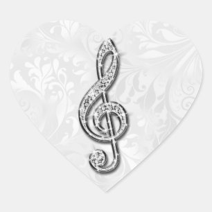 Sticker Cœur Note musicale diamant imprimée Floral Damask
