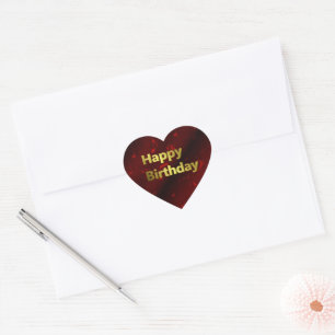 Sticker Cœur notes de musique joyeux anniversaire or en rouge