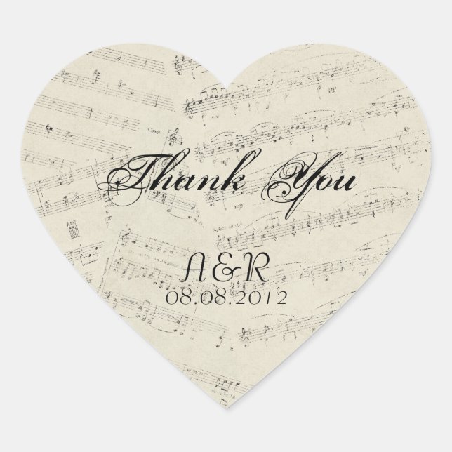 Sticker Cœur Notes de musique romantique moderne Mariage de mus (Devant)