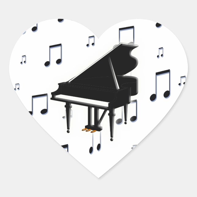 Sticker Cœur Notes de piano et de musique (Devant)