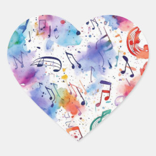 Sticker Cœur Notes musicales d'aquarelle