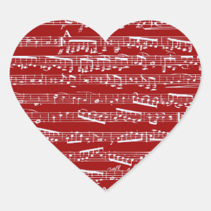 Sticker Cœur Notes rouges de musique