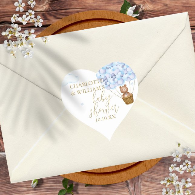 Sticker Cœur Nous pouvons à peine attendre Teddy Bear Boy Fête  (We Can Bearly Wait Teddy Bear Boy Baby Shower Hear Heart Sticker)