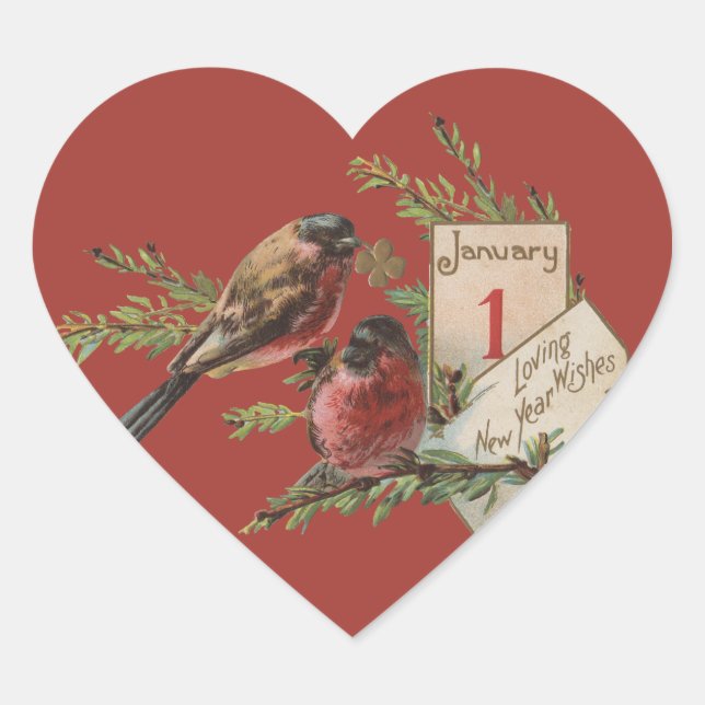 Sticker Cœur Nouvel An vintage Oiseaux (Devant)
