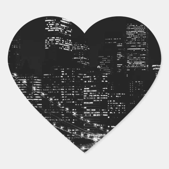 Sticker Cœur Nuit de New York en noir et blanc (Devant)