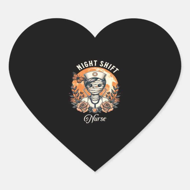 Sticker Cœur Nuit Shift Nurse maman Halloween Healthcare Flora (Devant)