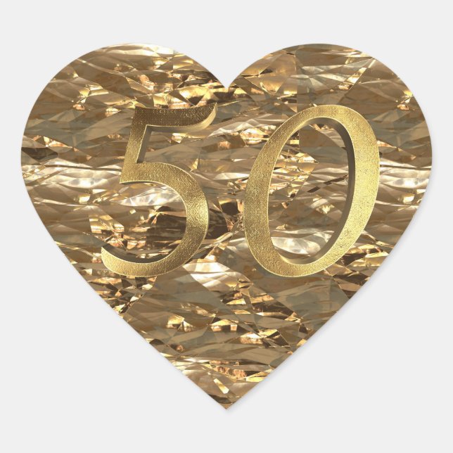Sticker Cœur Numéro 50 Golden Mariage Anniversaire Elegant Gold (Devant)