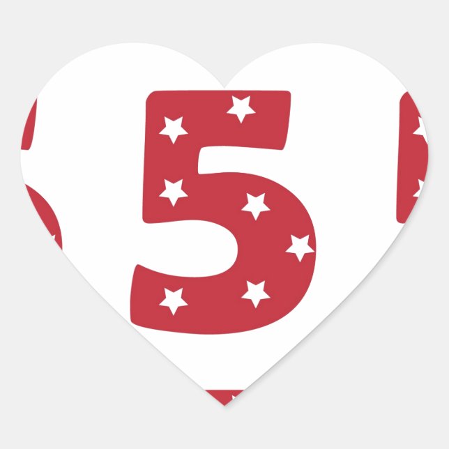 Sticker Cœur Numéro 5 - Étoiles blanches sur rouge foncé (Devant)