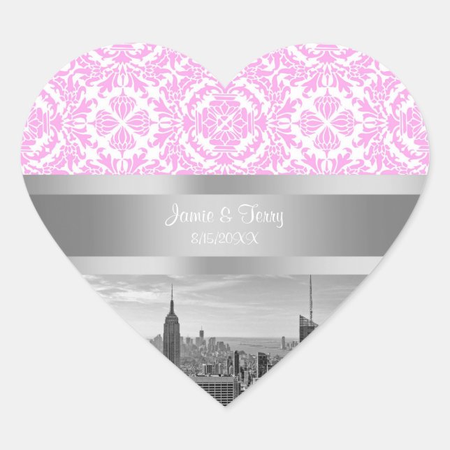 Sticker Cœur NY City Skyline BW D4P Rose White Damas (Devant)