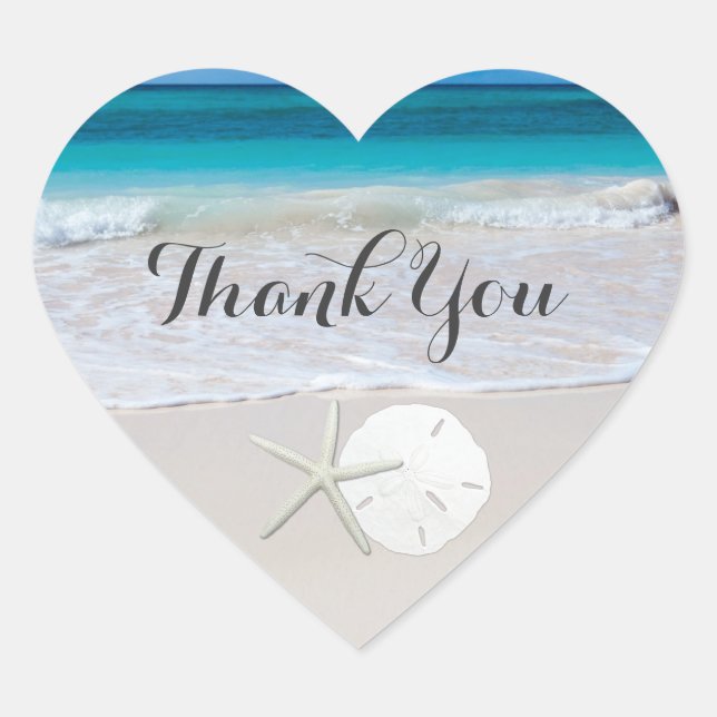 Sticker Cœur Ocean Beach Starfish Sand Dollar Merci (Devant)