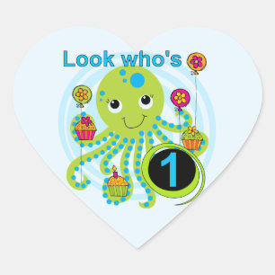 Sticker Cœur Octopus 1er Anniversaire T-shirts et cadeaux