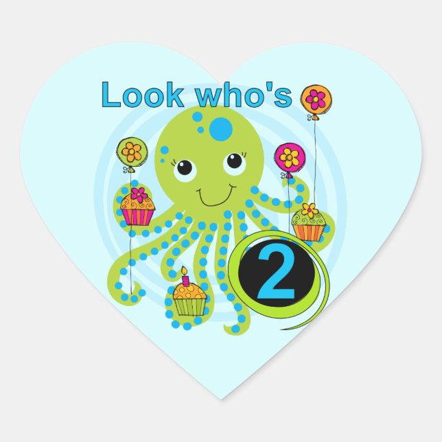 Sticker Cœur Octopus 2e anniversaire T-shirts et cadeaux (Devant)