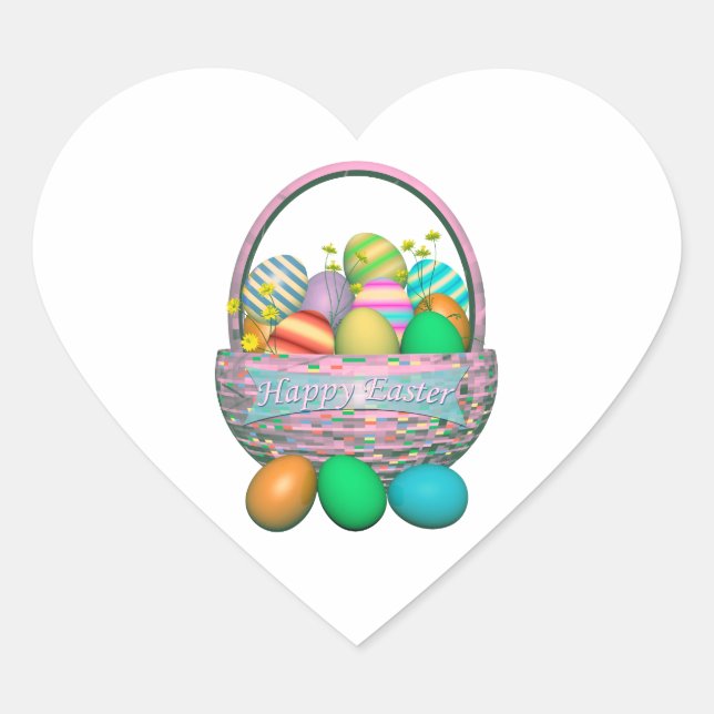Sticker Cœur Oeufs de Pâques peints en panier (Devant)