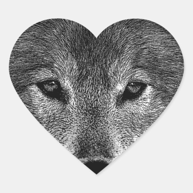Sticker Cœur Oeuvre de Loup noir et blanc (Devant)