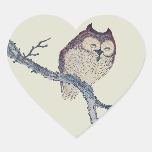 Sticker Cœur Oeuvre de nuit japonaise de la Chouette couchée (Devant)