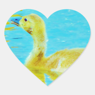 Sticker Cœur Oie-bébé jaune avec eau bleu clair