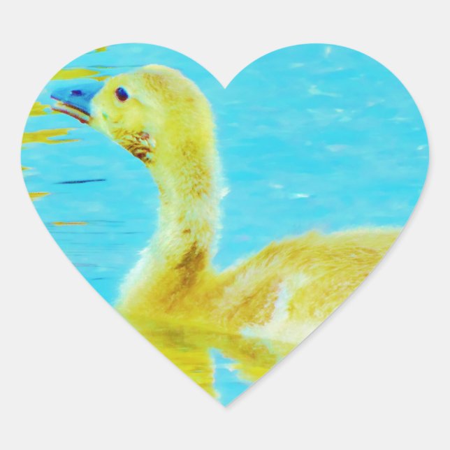 Sticker Cœur Oie-bébé jaune avec eau bleu clair (Devant)